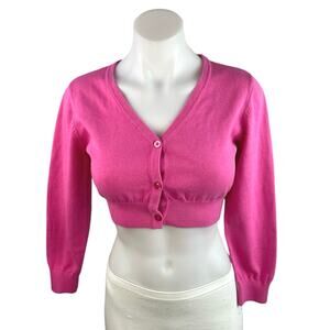 NEW Dolls Kill Trickz N' Treatz Pink Long Sleeve Button Crop Sweater Top Size M